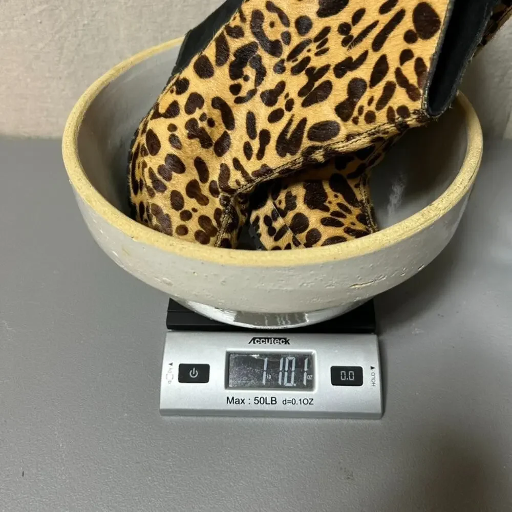 Kelsi Dagger Huette Leather Wedge‎ Platform Booties Size 8.5M Leopard Calf Hair